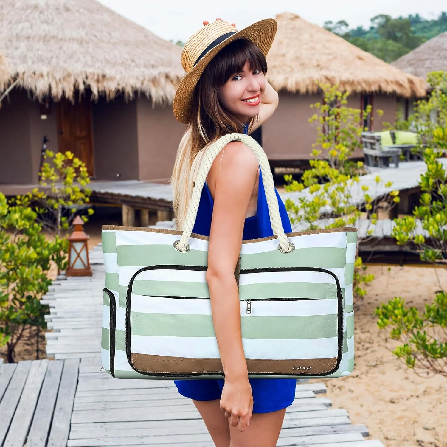 Beach Bag for Women - 35L Large Tote Bag, Waterproof & Sandproof, Zippered Carry On Bag for Pool, Beach & Travel