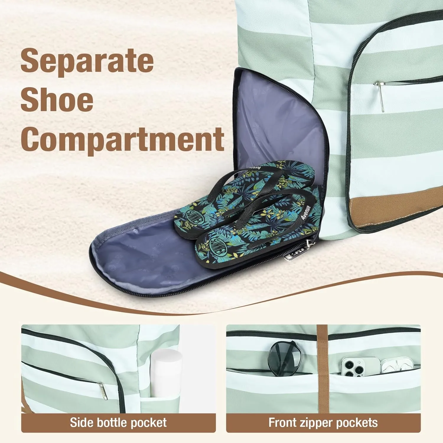 Beach Bag for Women - 35L Large Tote Bag, Waterproof & Sandproof, Zippered Carry On Bag for Pool, Beach & Travel