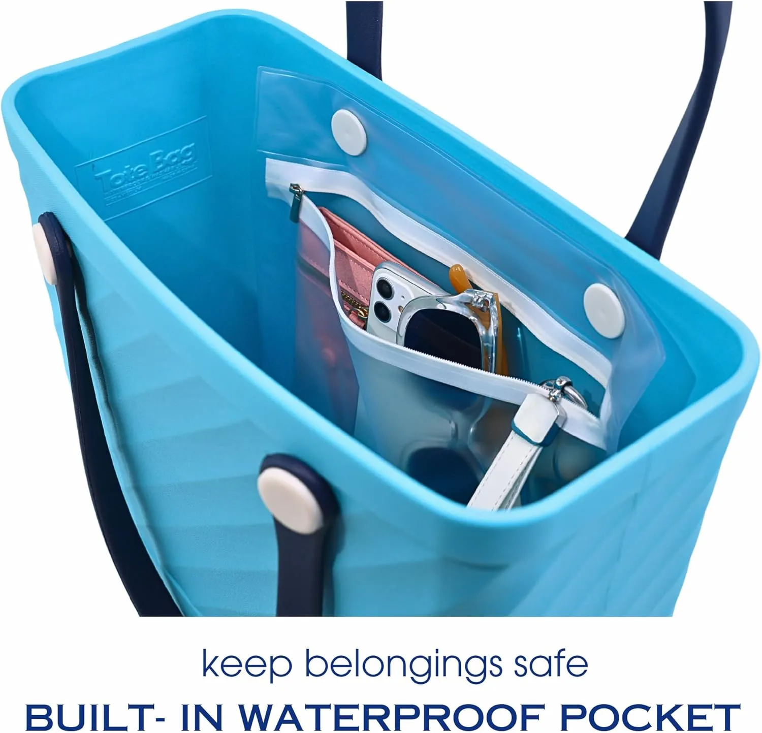 Beach Bag Rubber Tote No-holes Sandproof Waterproof Tote Bag with Zipper Pocket for Pool Boat Sports Getaway bag