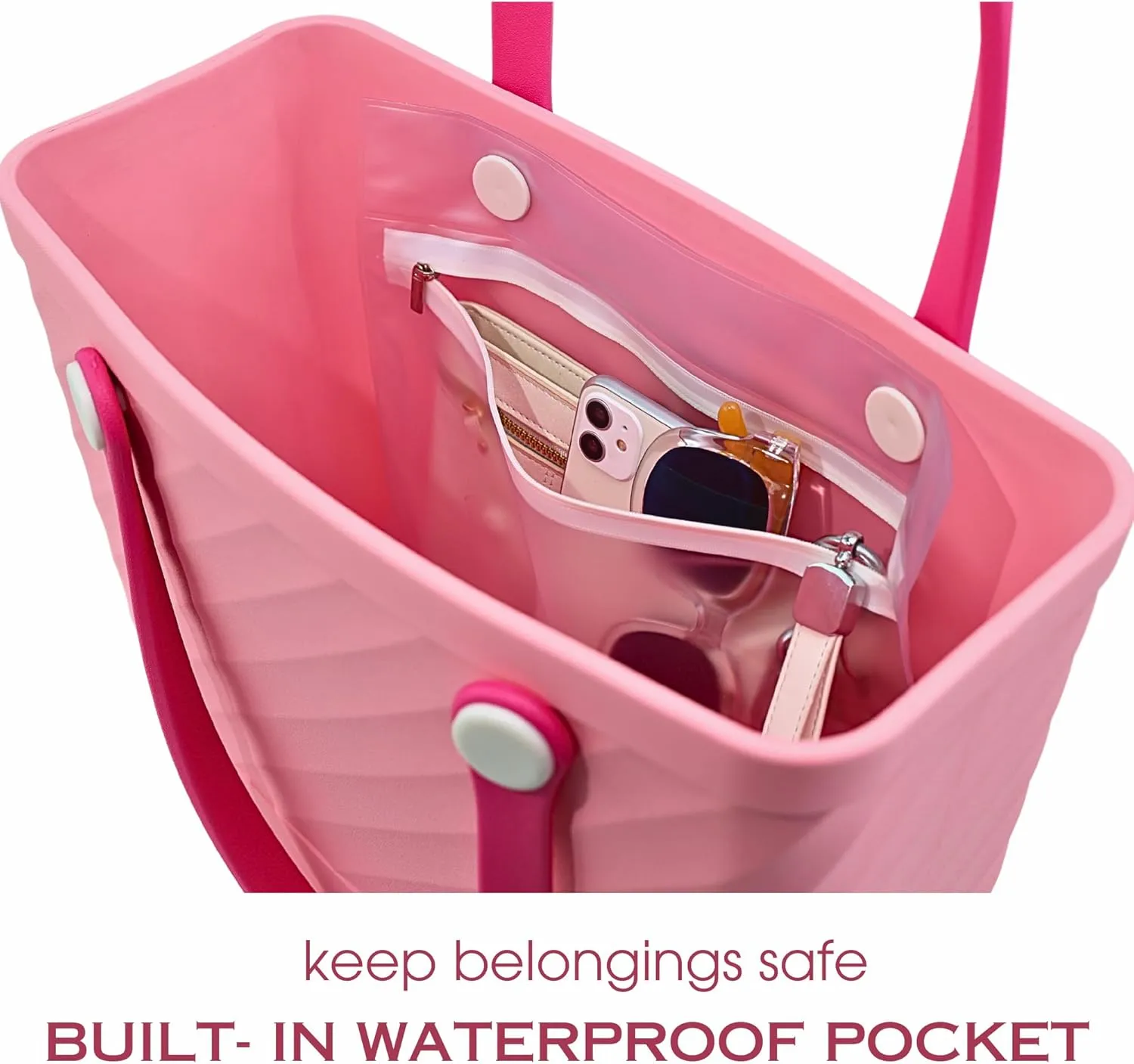 Beach Bag Rubber Tote No-holes Sandproof Waterproof Tote Bag with Zipper Pocket for Pool Boat Sports Getaway bag