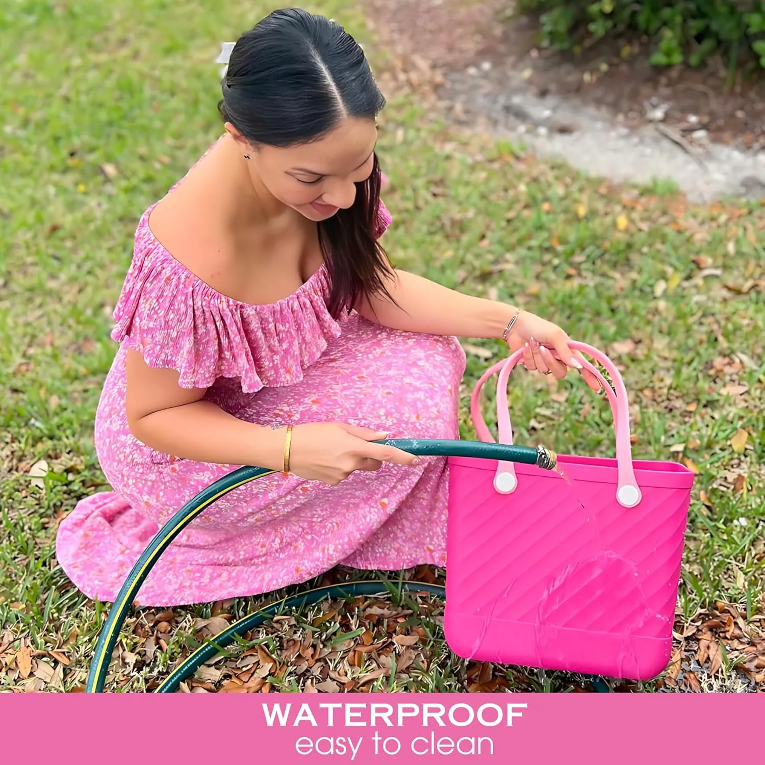 Beach Bag Rubber Tote No-holes Sandproof Waterproof Tote Bag with Zipper Pocket for Pool Boat Sports Getaway bag