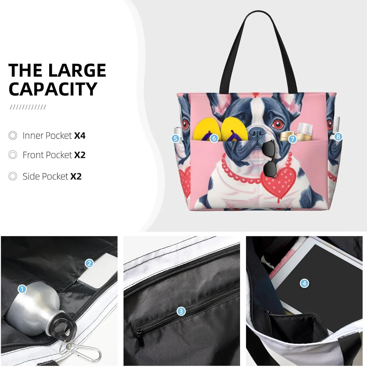 Beach Bag, Waterproof Sandproof Beach Tote Bag, Large Capacity Foldable for Women