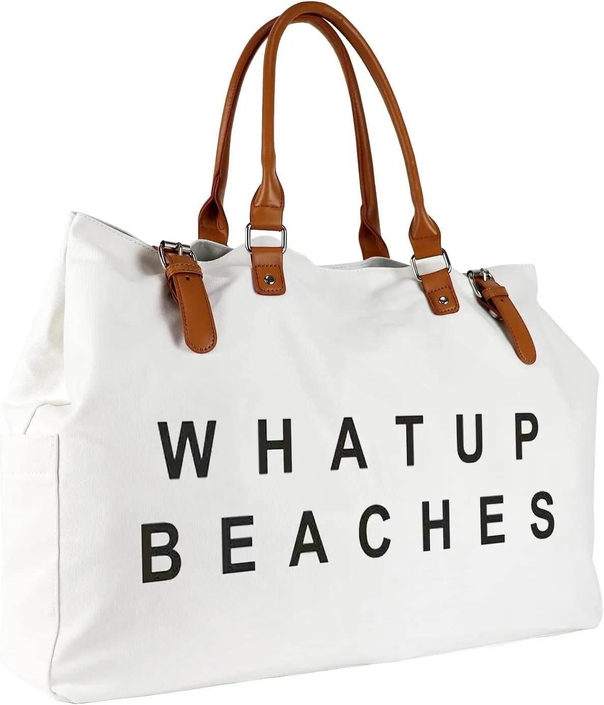 Beach Bag with Vegan Leather Handle, Extra Large Beach Bag for Women Waterproof Sandproof, White