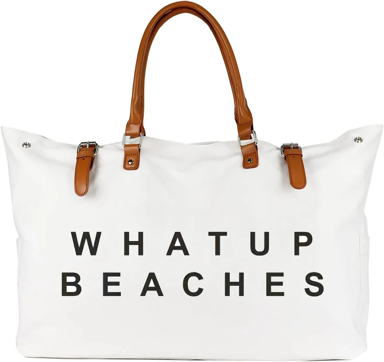 Beach Bag with Vegan Leather Handle, Extra Large Beach Bag for Women Waterproof Sandproof, White