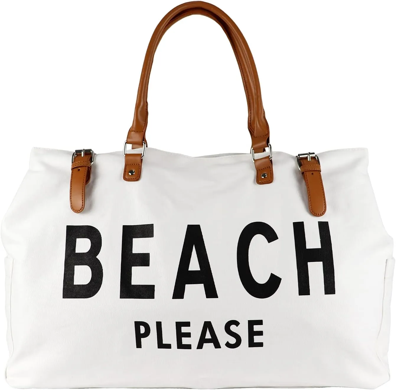 Beach Bag with Vegan Leather Handle, Extra Large Beach Bag for Women Waterproof Sandproof, White