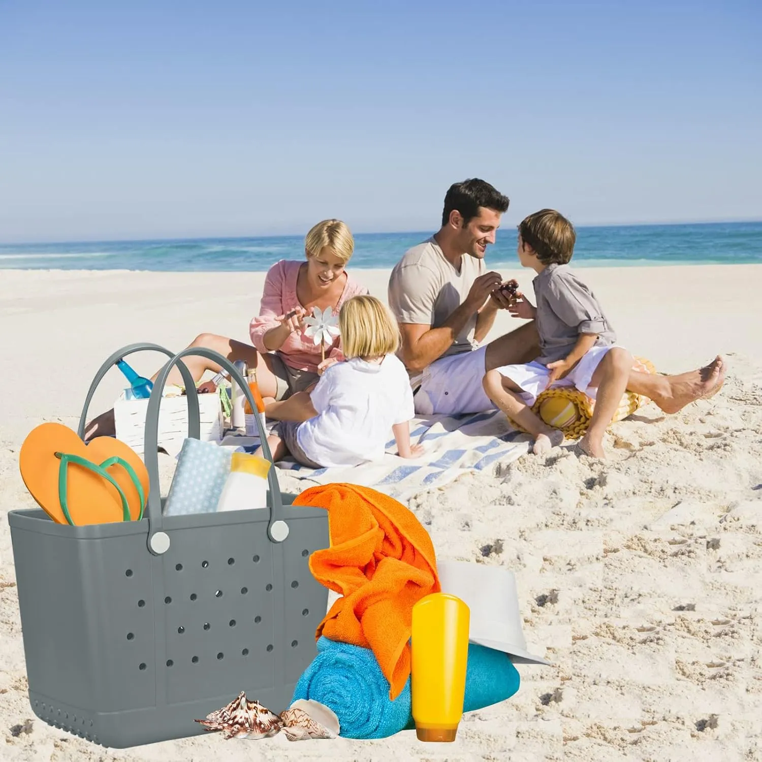 Beach Bag X Large Rubber Beach Tote Bag, Waterproof Washable Open for Women Croc Bag Hand Bag for Beach Pool Yoga