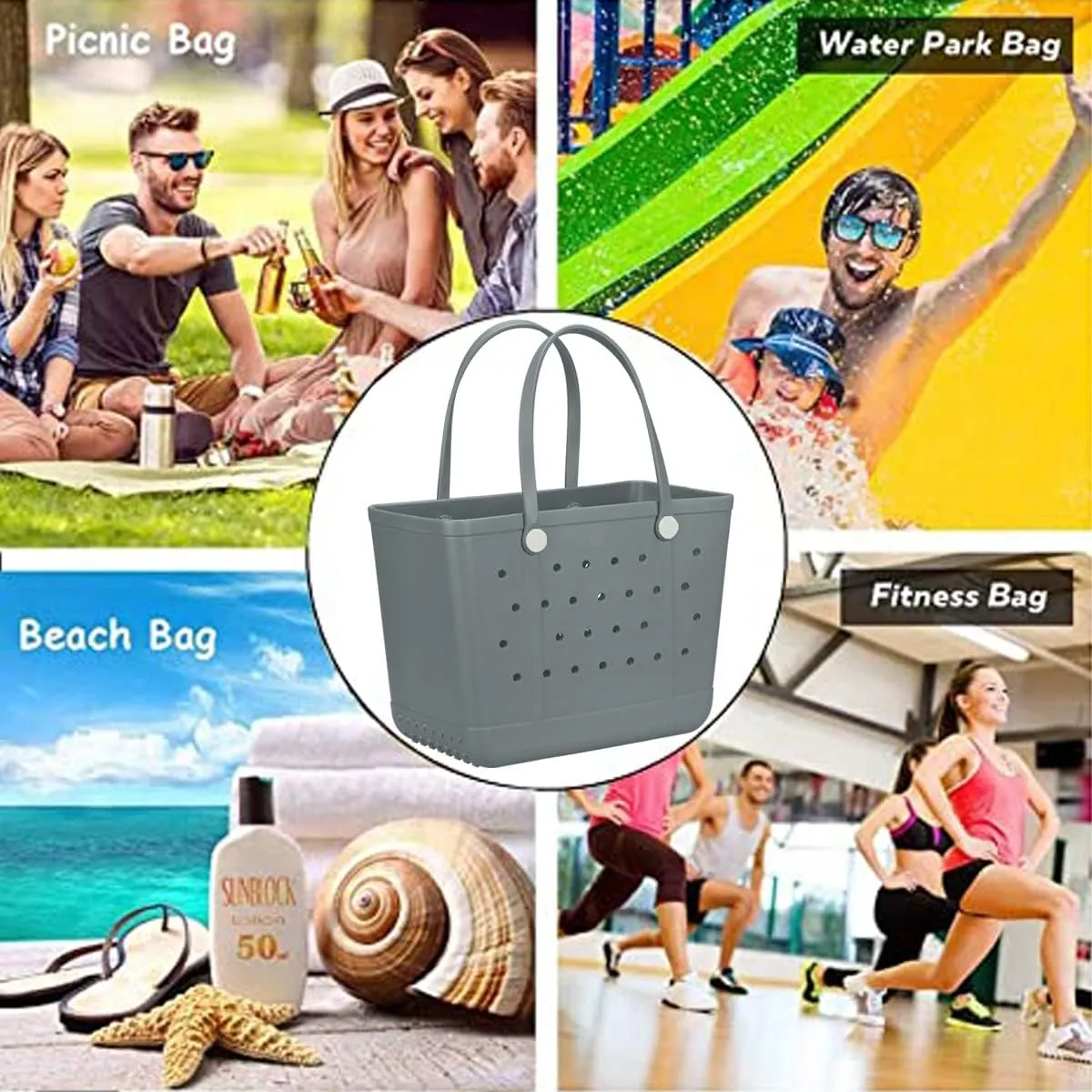 Beach Bag X Large Rubber Beach Tote Bag, Waterproof Washable Open for Women Croc Bag Hand Bag for Beach Pool Yoga