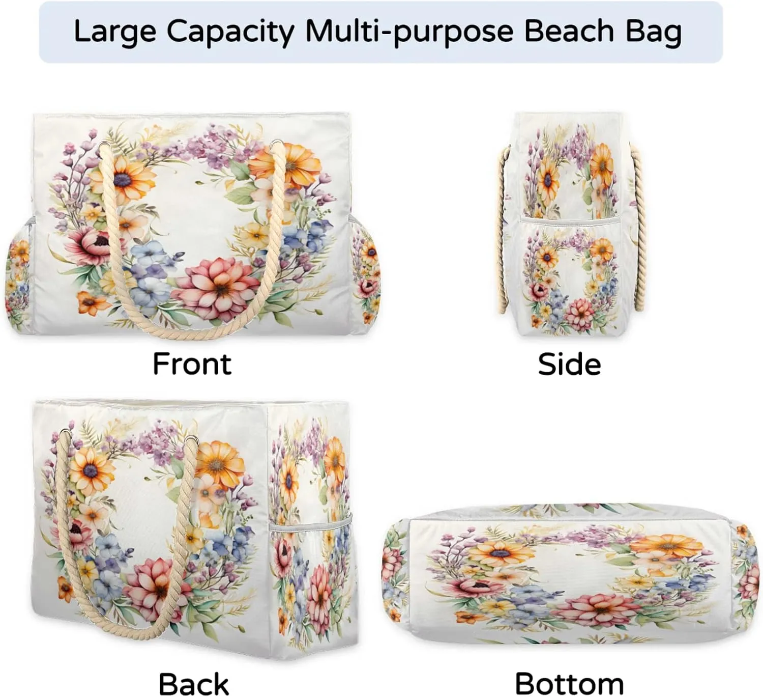 Beach Bags for Women Large Beach Tote Bag, Waterproof Sandproof Swim Pool Bag with Zipper