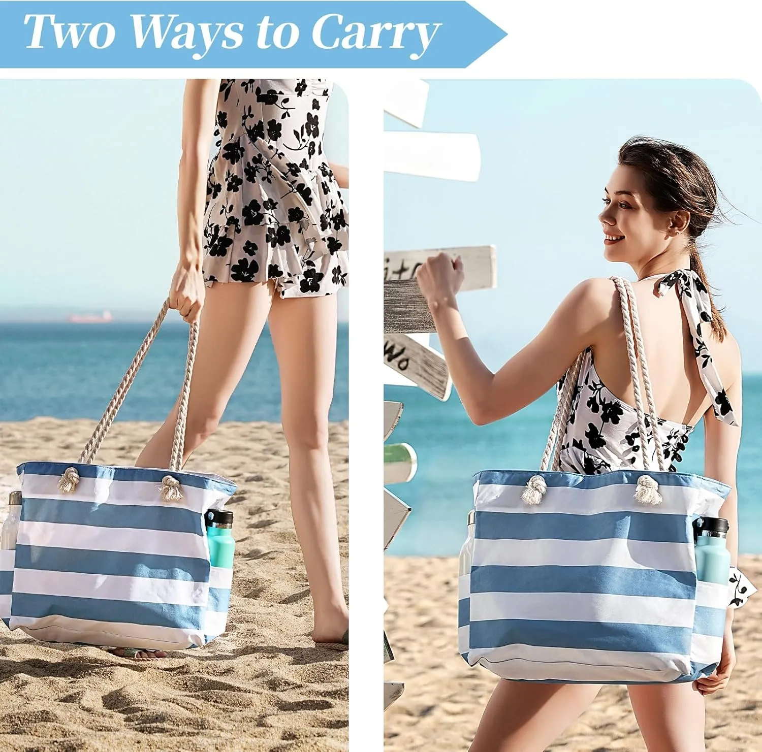 Beach Bags for Women - Large Beach Tote Bag, Women Sandproof Pool Bag for Pool Gym Grocery Travel