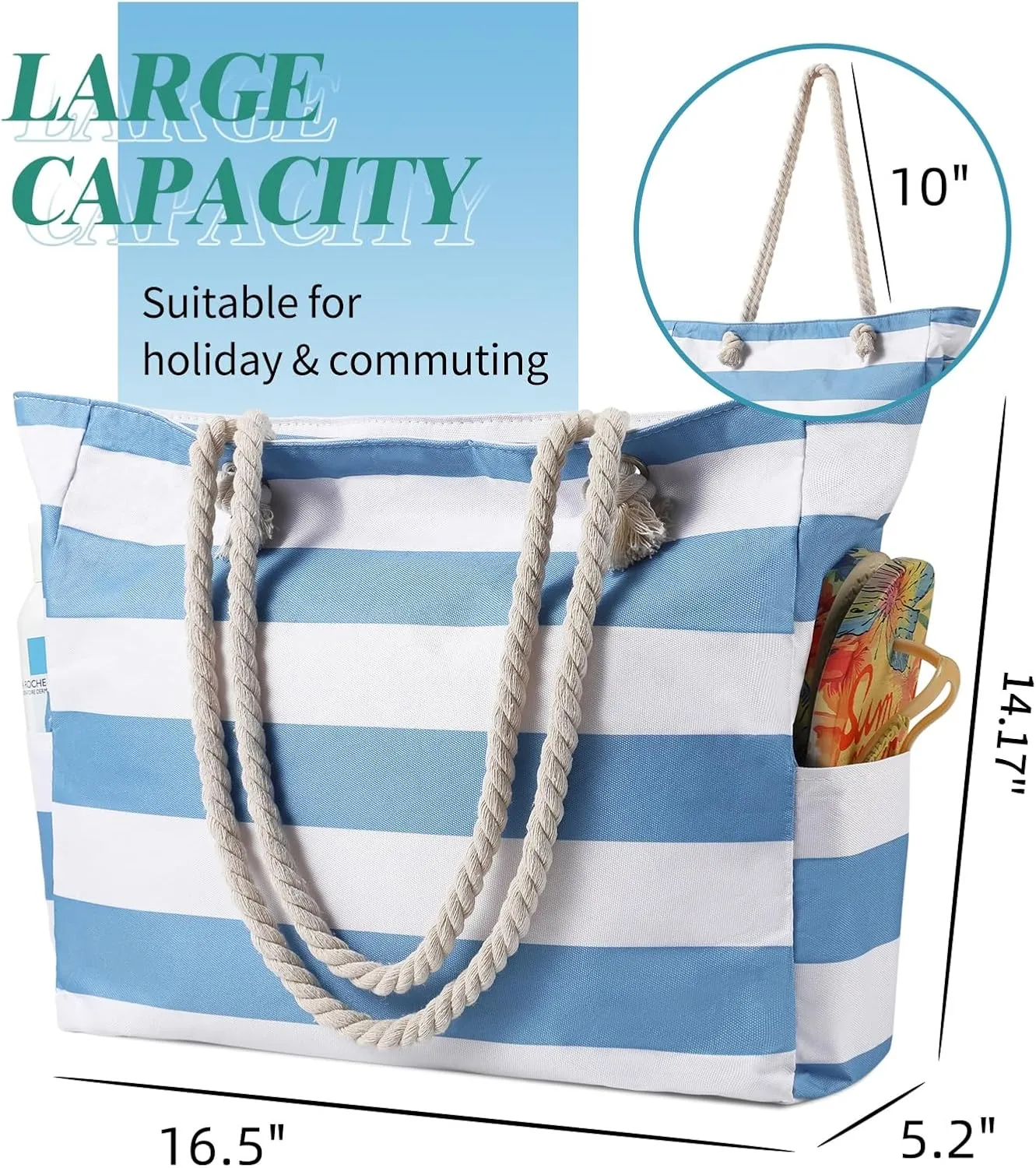 Beach Bags for Women - Large Beach Tote Bag, Women Sandproof Pool Bag for Pool Gym Grocery Travel