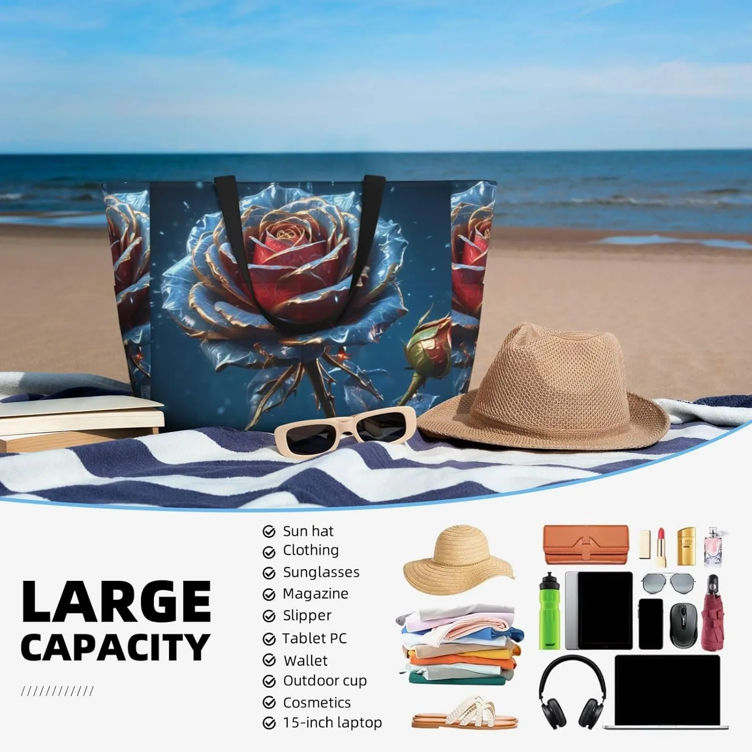 Beach Bags for Women Large Waterproof Sandproof Beach Tote Swim Pool Bag with Zipper for Travel Vacation