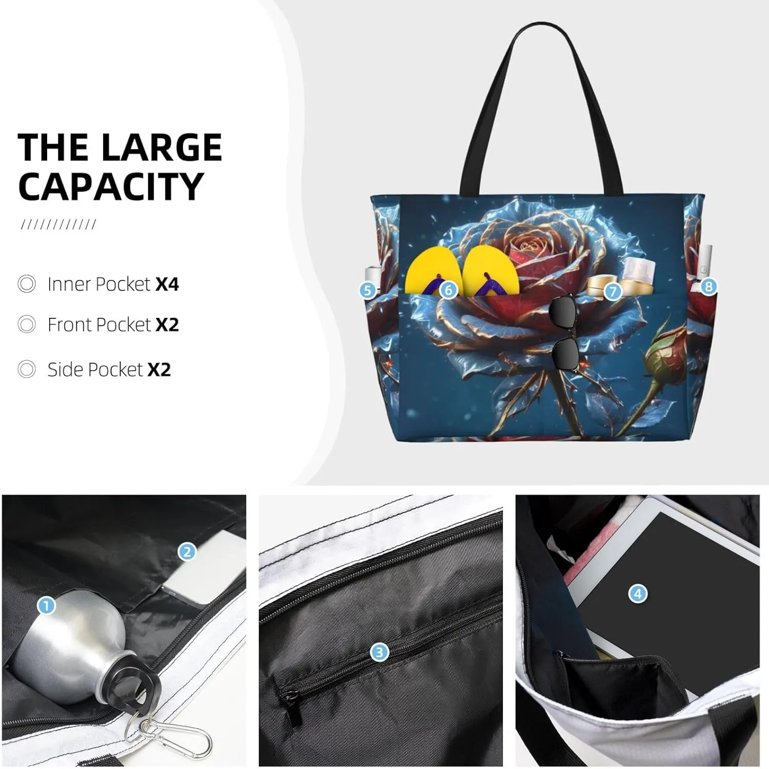 Beach Bags for Women Large Waterproof Sandproof Beach Tote Swim Pool Bag with Zipper for Travel Vacation
