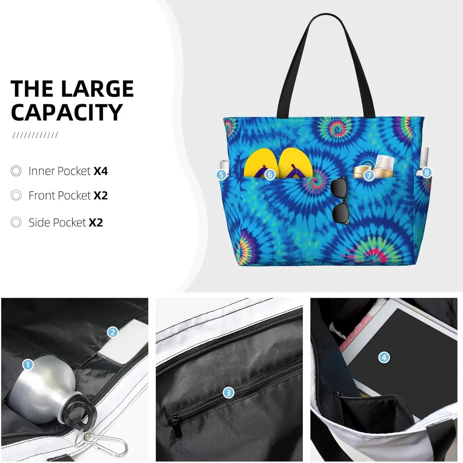 Beach Bags for Women Waterproof Sandproof Women Tote Bag, Large Beach Bag with Zipper for Gym Travel Vocation