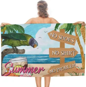 Beach Bath Towel for Men, Bar Open No Shoes No Shirt No Problem Travel Towel Quick Dry' Sandproof Lightweight Beach Blanket, Macaw Summer Hawaiian Toucan Rustic Swim Bathroom Towel 31x51 Inch