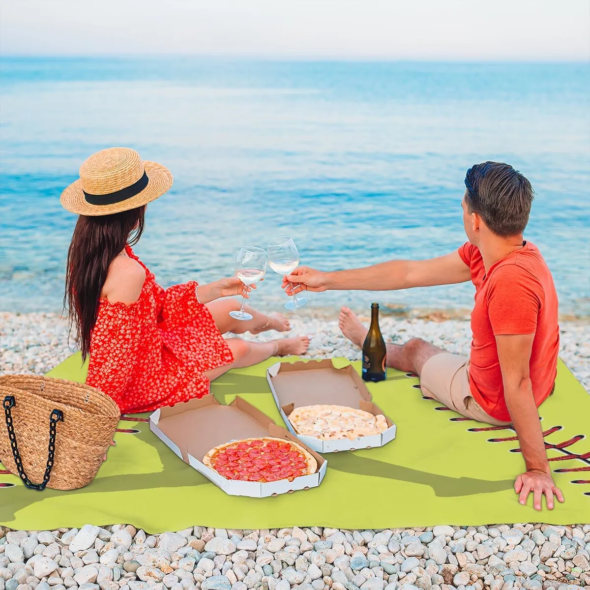 Beach Blanket, Baseball Sandproof Beach Mat, Waterproof Quick Drying Sand Free Mat with 4 x Ground Spikes for Outdoor Travel Camping Hiking, Yellow Sport Softball 68 x 59 in
