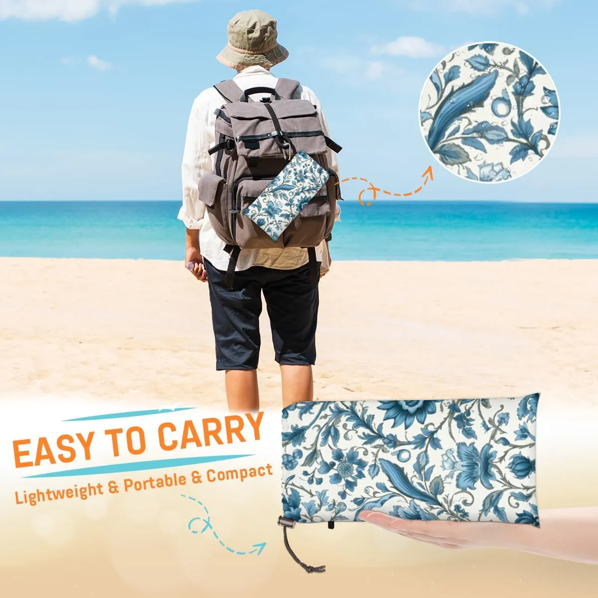 Beach Blanket, Boho Sandproof Beach Mat, Waterproof Quick Drying Sand Free Mat with 4 x Ground Spikes for Outdoor Travel Camping Hiking, Aztec 68 x 59 in