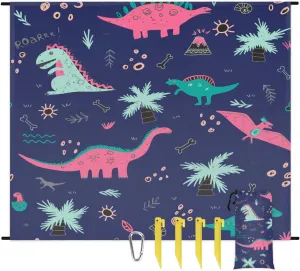 Beach Blanket, Cute Dinosaur Sandproof Beach Mat, Waterproof Quick Drying Sand Free Mat with 4 x Ground Spikes for Outdoor Travel Camping Hiking, Animals 68 x 59 in
