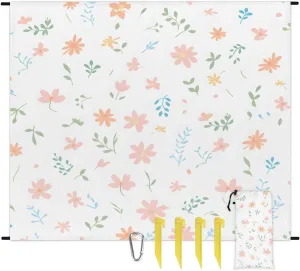 Beach Blanket, Eucalyptus Leaves Daisy Sandproof Beach Mat, Waterproof Quick Drying Sand Free Mat with 4 x Ground Spikes for Outdoor Travel Camping Hiking, Spring Floral 68 x 59 in