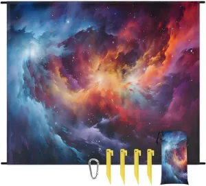 Beach Blanket, Galaxy Starry Sky Sandproof Beach Mat, Waterproof Quick Drying Sand Free Mat with 4 x Ground Spikes for Outdoor Travel Camping Hiking, Solar System 68 x 59 in