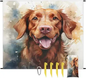 Beach Blanket, Labrador Dog Sandproof Beach Mat, Waterproof Quick Drying Sand Free Mat with 4 x Ground Spikes for Outdoor Travel Camping Hiking, Retriever Dog 68 x 59 in