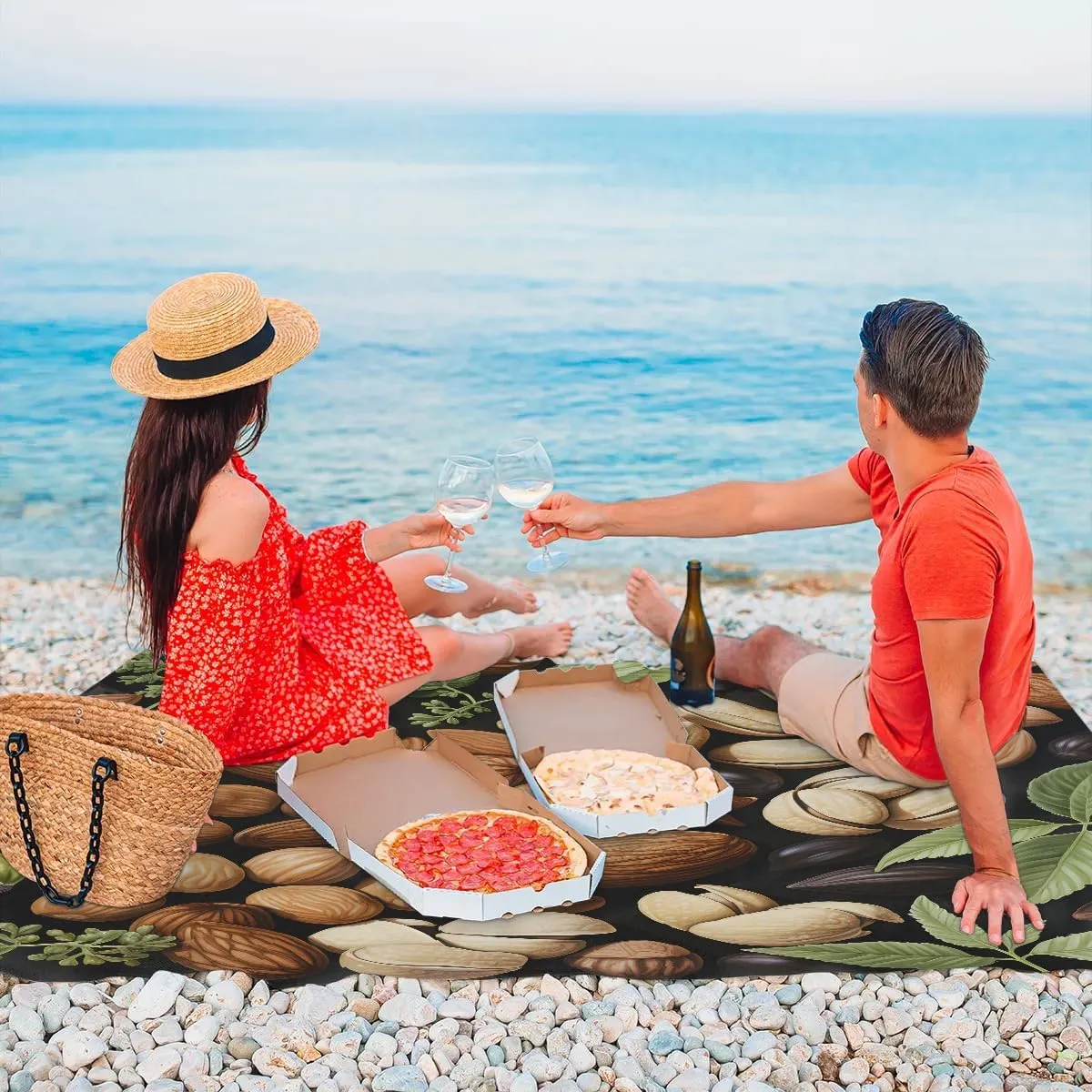 Beach Blanket, Nuts Themes Sandproof Beach Mat, Waterproof Quick Drying Sand Free Mat with 4 x Ground Spikes for Outdoor Travel Camping Hiking, Nuts 68 x 59 in