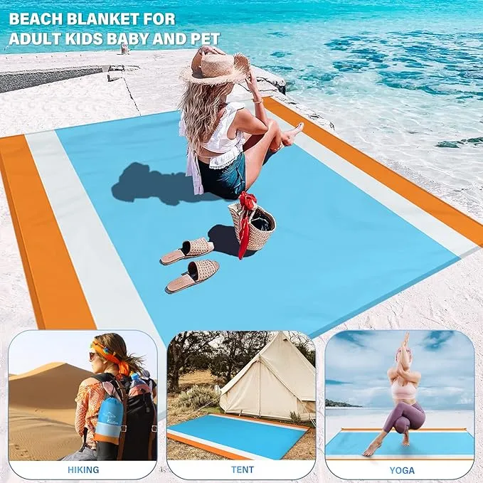 Beach Blanket Oversized Extra Large 10'X 9',Waterproof Sandproof Beach Blanket 2-8 Adults Lightweight Durable for Travel Camping Hiking Picnic (10'X 9', Orange&Blue)