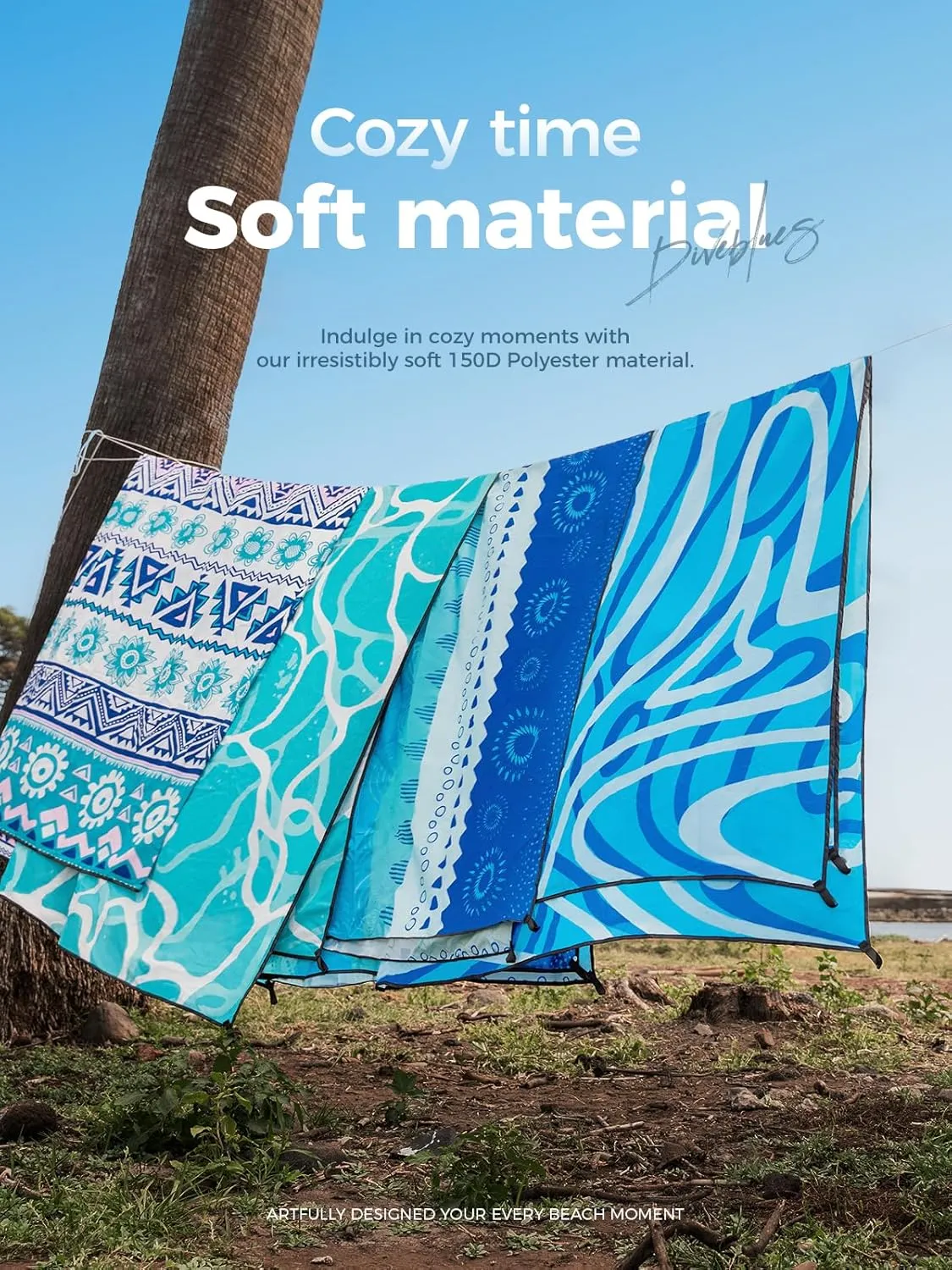 Beach Blanket Oversized Extra Large 110" * 118"/ 9 * 10 Ft,Beach Mat Waterproof Sandproof,Soft and Durable, Picnic Mat for Travel Camping, Beach Vacation,4 Stakes & 1 Travel Bag