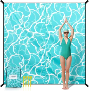 Beach Blanket Oversized Extra Large 110" * 118"/ 9 * 10 Ft,Beach Mat Waterproof Sandproof,Soft and Durable, Picnic Mat for Travel Camping, Beach Vacation,4 Stakes & 1 Travel Bag