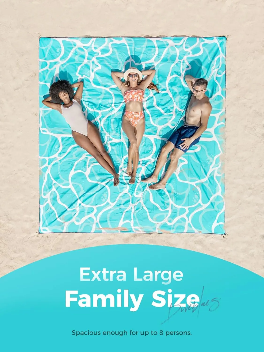 Beach Blanket Oversized Extra Large 110" * 118"/ 9 * 10 Ft,Beach Mat Waterproof Sandproof,Soft and Durable, Picnic Mat for Travel Camping, Beach Vacation,4 Stakes & 1 Travel Bag