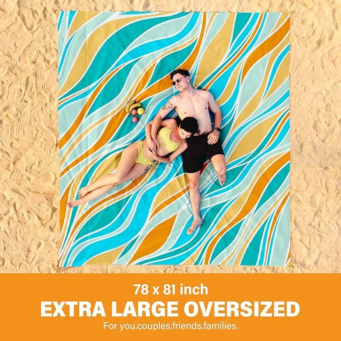 Beach Blanket Oversized Extra Large 78" X 81",Waterproof Sandproof Beach Blanket 1-7 Adults Lightweight Durable for Travel Camping Hiking Picnic