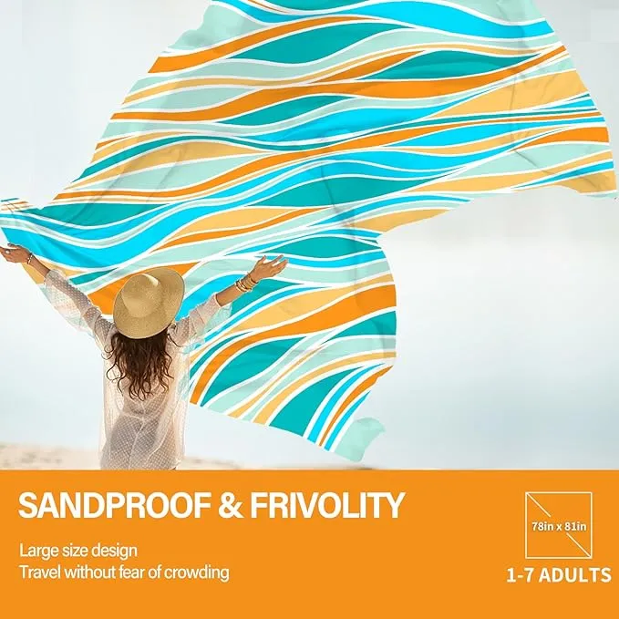 Beach Blanket Oversized Extra Large 78" X 81",Waterproof Sandproof Beach Blanket 1-7 Adults Lightweight Durable for Travel Camping Hiking Picnic