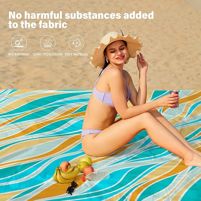 Beach Blanket Oversized Extra Large 78" X 81",Waterproof Sandproof Beach Blanket 1-7 Adults Lightweight Durable for Travel Camping Hiking Picnic