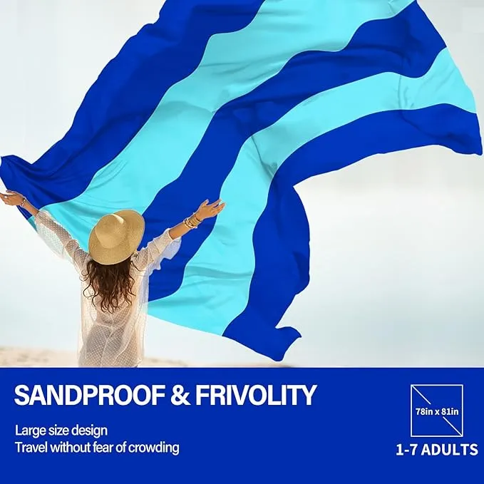 Beach Blanket Oversized Extra Large 78" X 81",Waterproof Sandproof Beach Blanket 1-7 Adults Lightweight Durable for Travel Camping Hiking Picnic