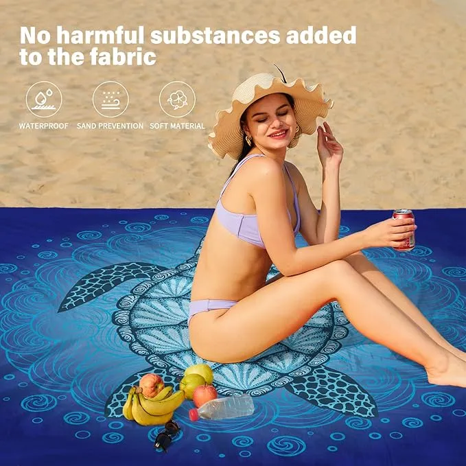 Beach Blanket Oversized Extra Large 78" X 81",Waterproof Sandproof Beach Blanket 1-7 Adults Lightweight Durable for Travel Camping Hiking Picnic