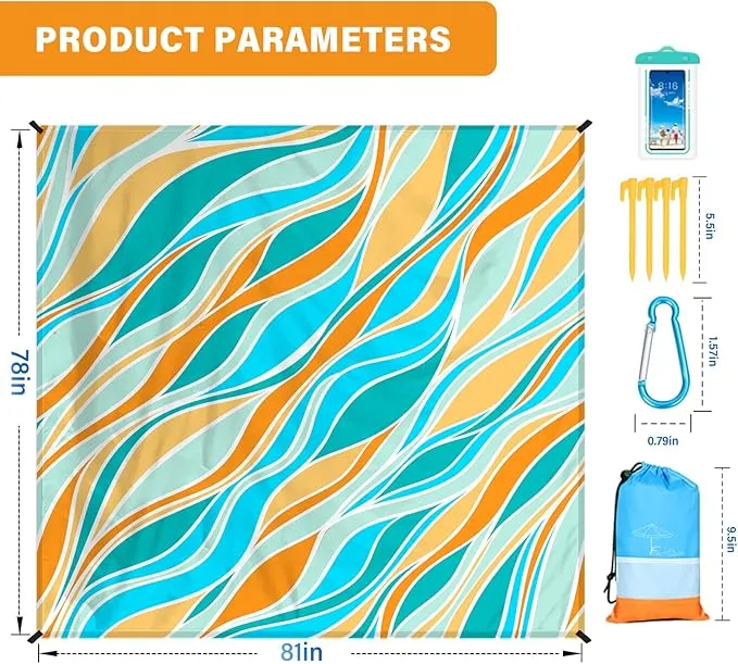 Beach Blanket Oversized Extra Large 78" X 81",Waterproof Sandproof Beach Blanket 1-7 Adults Lightweight Durable for Travel Camping Hiking Picnic