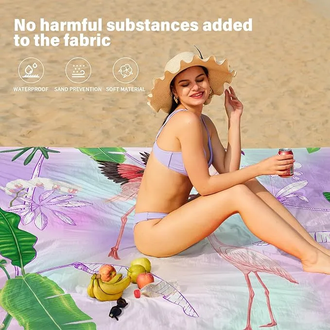 Beach Blanket Oversized Extra Large 78" X 81",Waterproof Sandproof Beach Blanket 1-7 Adults Lightweight Durable for Travel Camping Hiking Picnic