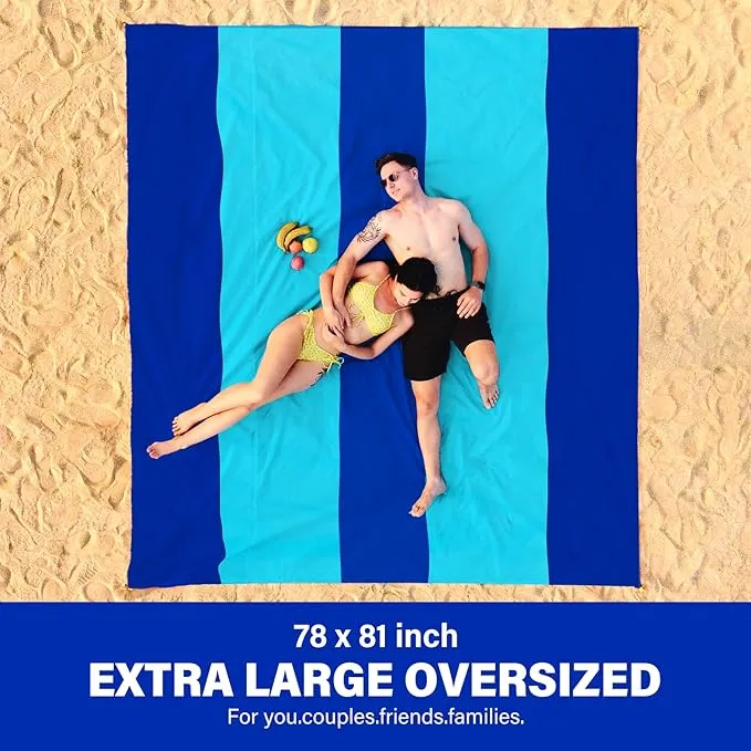 Beach Blanket Oversized Extra Large 78" X 81",Waterproof Sandproof Beach Blanket 1-7 Adults Lightweight Durable for Travel Camping Hiking Picnic