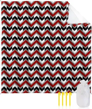 Beach Blanket Sandproof, Abstract Black Red Herringbone Pattern Waterproof Beach Mat Lightweight Quick Drying Picnic Blanket Beach Essentials for Travel Camping Hiking 83x79in