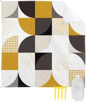 Beach Blanket Sandproof, Abstract Patchwork Yellow Gray Waterproof Beach Mat Lightweight Quick Drying Picnic Blanket Beach Essentials for Travel Camping Hiking 83x79in