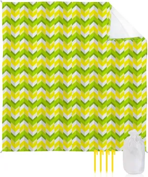 Beach Blanket Sandproof, Abstract Yellow Green Herringbone Pattern Waterproof Beach Mat Lightweight Quick Drying Picnic Blanket Beach Essentials for Travel Camping Hiking 118x108in