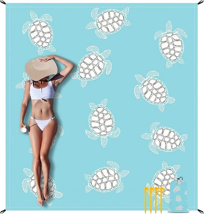Beach Blanket Sandproof, Baby Sea Turtle Beach Mat Sand Free Waterproof, Large Picnic Blankets Lightweight Quick Drying & Portable, Polyester Outdoor Blanket Beach Essentials Must Have Accesorries