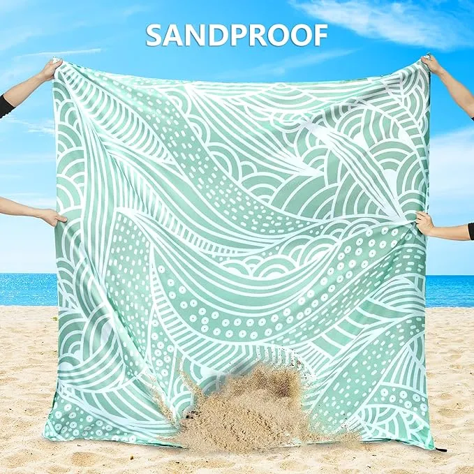 Beach Blanket, Sandproof Beach Mat, Waterproof Quick Drying Lightweight Outdoor Picnic Mat 79" X 83" for 2-4 Adults with Pocket for Travel, Camping, Hiking