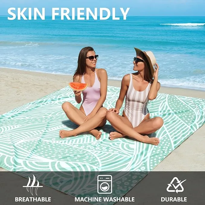 Beach Blanket, Sandproof Beach Mat, Waterproof Quick Drying Lightweight Outdoor Picnic Mat 79" X 83" for 2-4 Adults with Pocket for Travel, Camping, Hiking