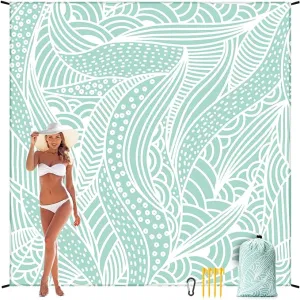 Beach Blanket, Sandproof Beach Mat, Waterproof Quick Drying Lightweight Outdoor Picnic Mat 79" X 83" for 2-4 Adults with Pocket for Travel, Camping, Hiking