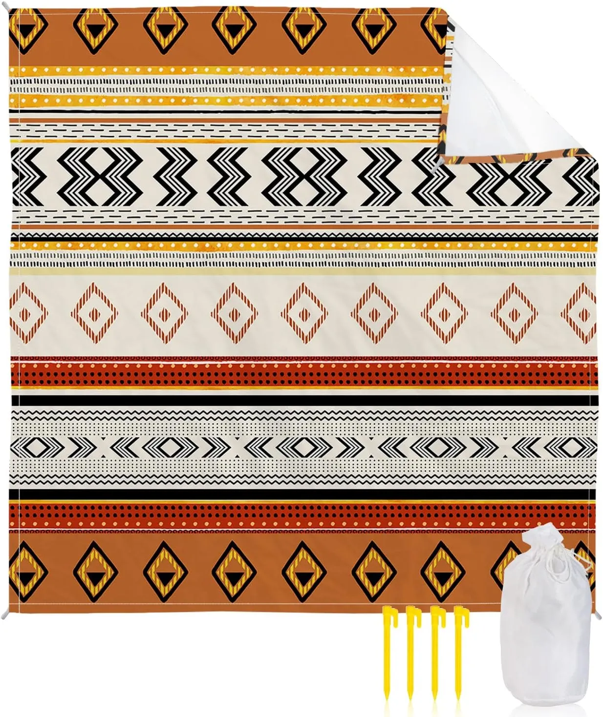 Beach Blanket Sandproof, Bohemia Abstract Stripe Waterproof Beach Mat Lightweight Quick Drying Picnic Blanket Beach Essentials for Travel Camping Hiking 108x84in