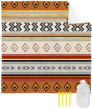 Beach Blanket Sandproof, Bohemia Abstract Stripe Waterproof Beach Mat Lightweight Quick Drying Picnic Blanket Beach Essentials for Travel Camping Hiking 108x84in