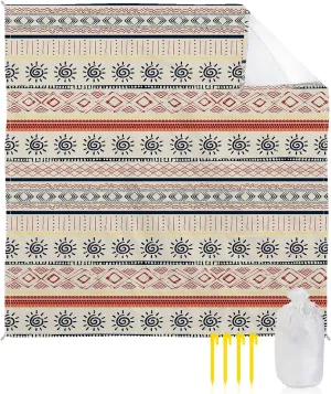 Beach Blanket Sandproof, Bohemian Abstract Lines Indian Style Waterproof Beach Mat Lightweight Quick Drying Picnic Blanket Beach Essentials for Travel Camping Hiking 83x79in