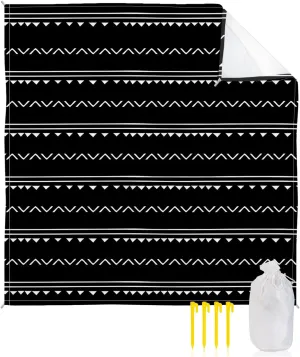 Beach Blanket Sandproof, Boho Style Black Stripe Triangle Pattern Waterproof Beach Mat Lightweight Quick Drying Picnic Blanket Beach Essentials for Travel Camping Hiking 108x84in