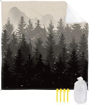 Beach Blanket Sandproof, Fall Forest Silhouette Black Geay Art Oil Painting Linen Waterproof Beach Mat Lightweight Quick Drying Picnic Blanket Beach Essentials for Travel Camping Hiking 108x84in