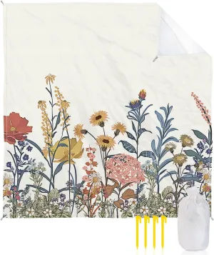 Beach Blanket Sandproof, Floral Vintage Colorful Plants Waterproof Beach Mat Lightweight Quick Drying Picnic Blanket Beach Essentials for Travel Camping Hiking 108x84in